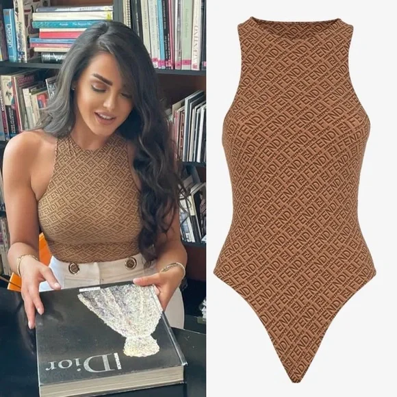 Fendi x SKIMS High Neck Bodysuit in California Tan XS - Picture 13 of 13